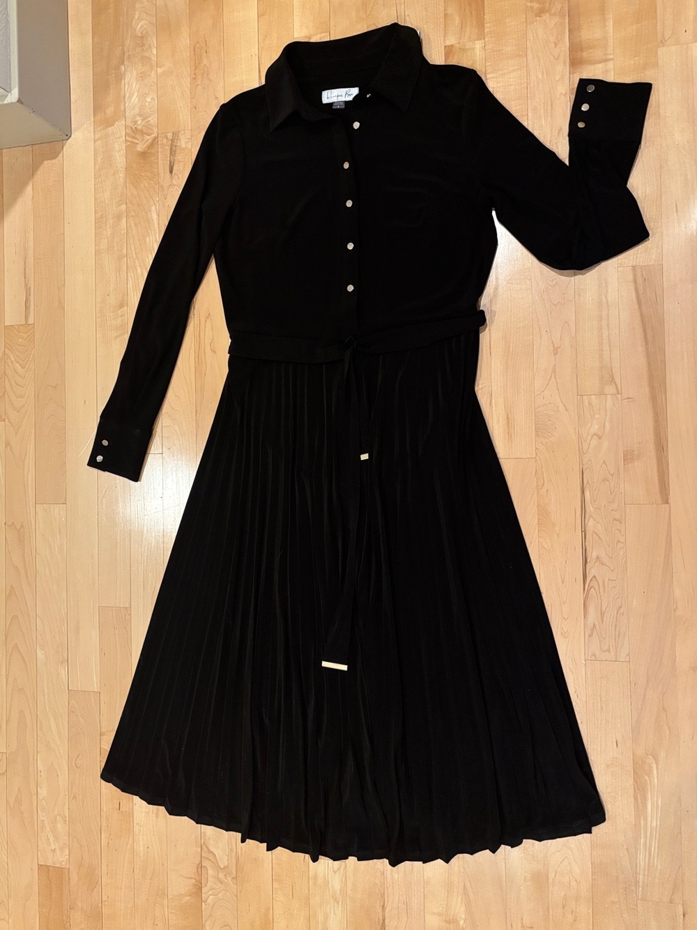 Harper Rose Midi Maxi Pleated Dress Black Tie Waist size 8